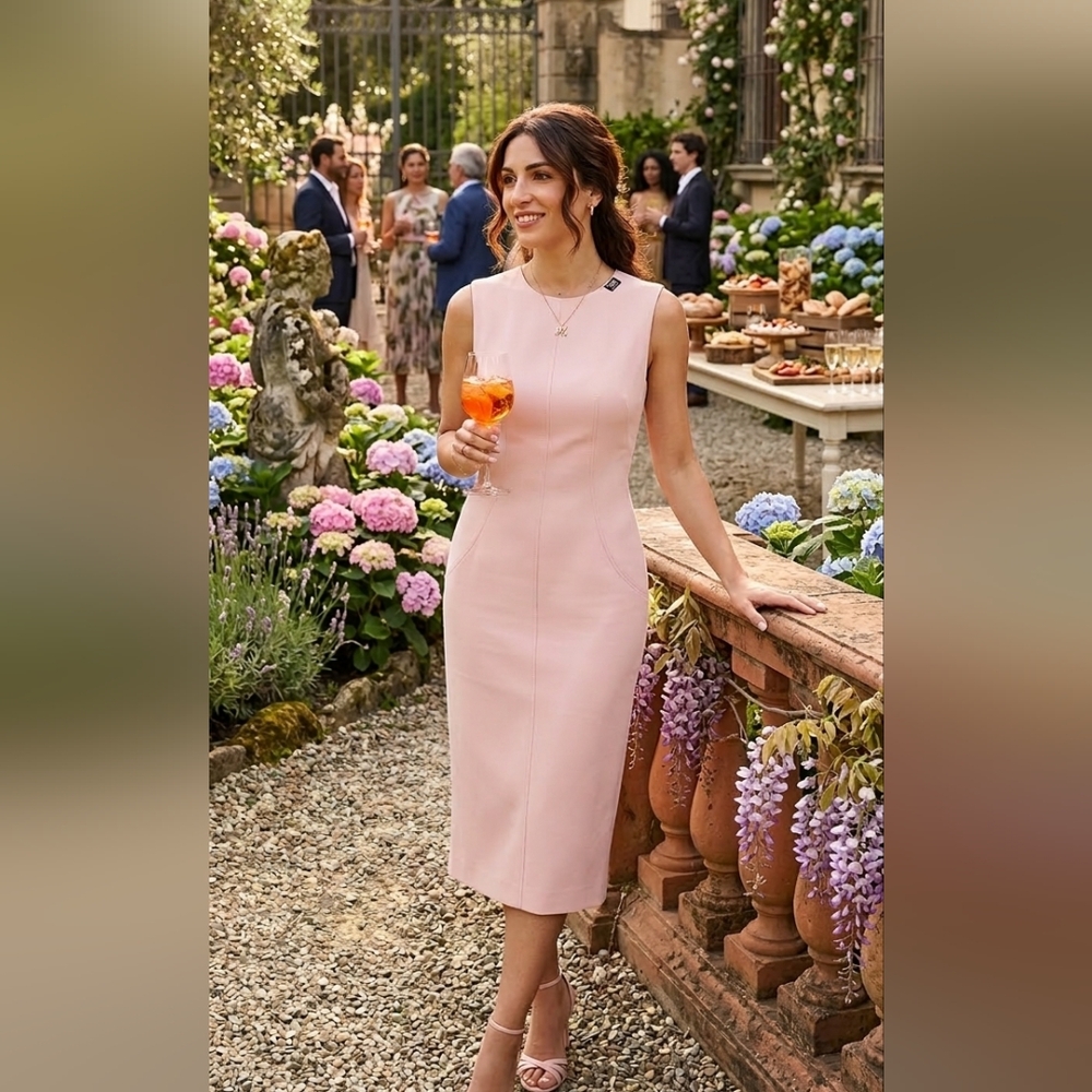 Dolce & Gabbana Pastel Pink Sleeveless Midi Sheath Dress 44 L